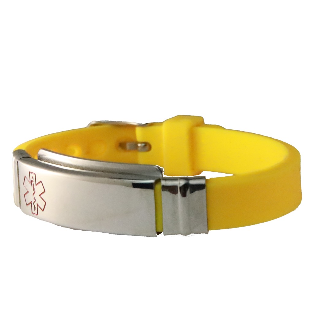 Slim Engraved Silicone Wristband - YELLOW - Emergency ID Australia