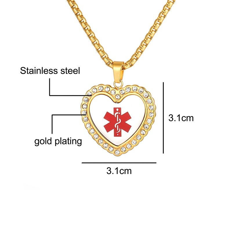 Heart Bling Large Necklace Pendant - Emergency ID Australia